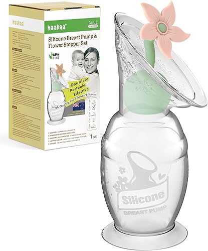 Miniatura 8 de haakaa Extractor de leche manual con juego de tapones de flores, bomba de mano de silicona Gen.2 con base de succión, libre de BPA