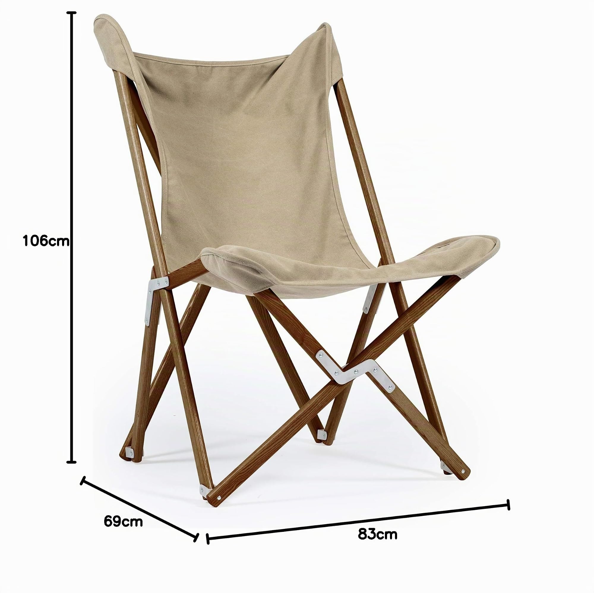 Telami - Sedia Tripolina - Collezione Milano - Pieghevole e Leggera - Kaki - Legno Tinto Teak - Made in Italy - Mobili da Esterno - Alta Qualità - Legno di Frassino -69 x 106 x 83 cm