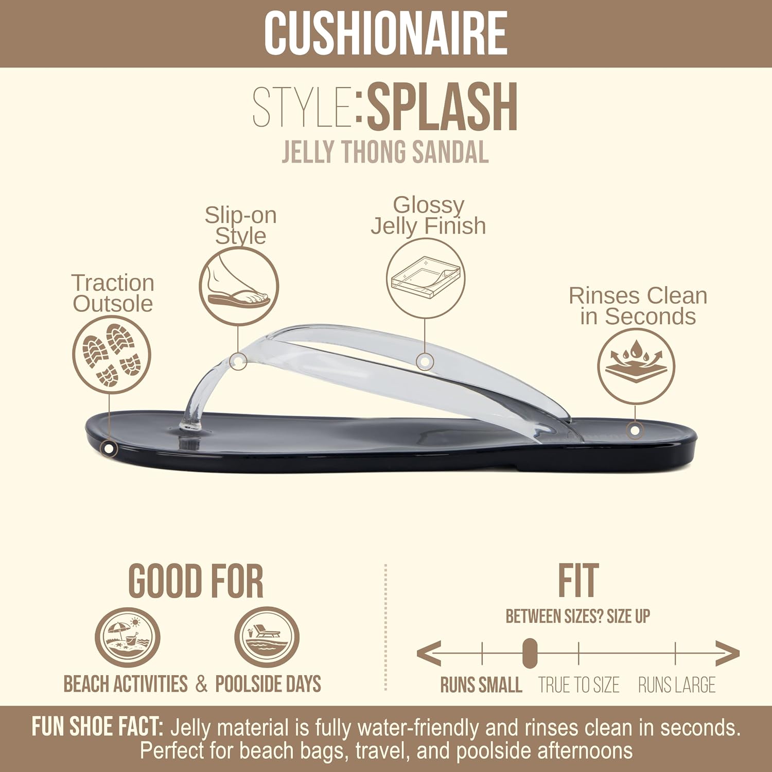 CUSHIONAIRE Splash Jelly Flip Flops for Women With Flexible Sole, Glossy Jelly Finish Summer Sandals for Women