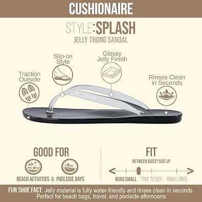 CUSHIONAIRE Splash Jelly Flip Flops for Women With Flexible Sole, Glossy Jelly Finish Summer Sandals for Women