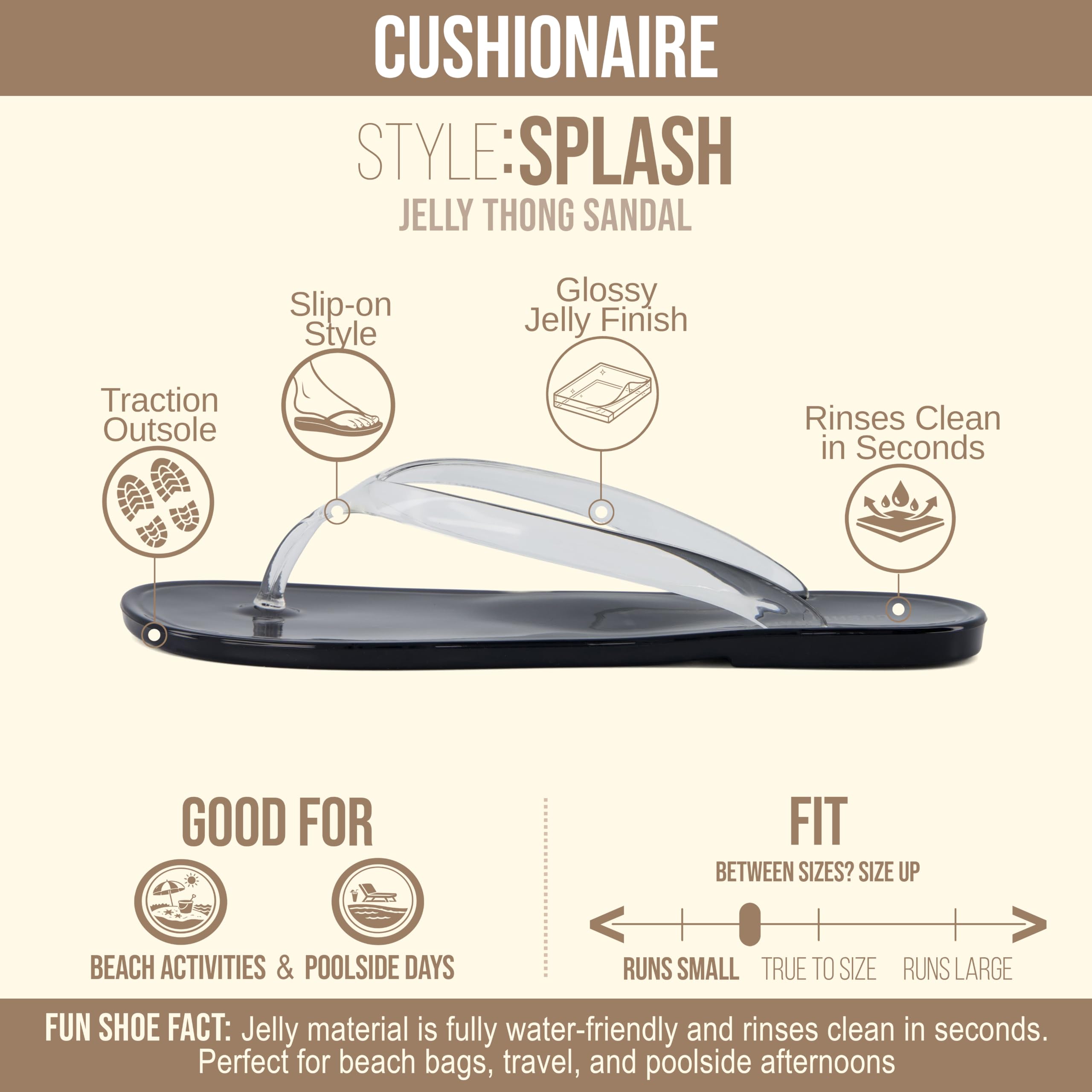 CUSHIONAIRE Splash Jelly - Chanclas para mujer con suela flexible, plantilla suave, sandalias de verano para mujer