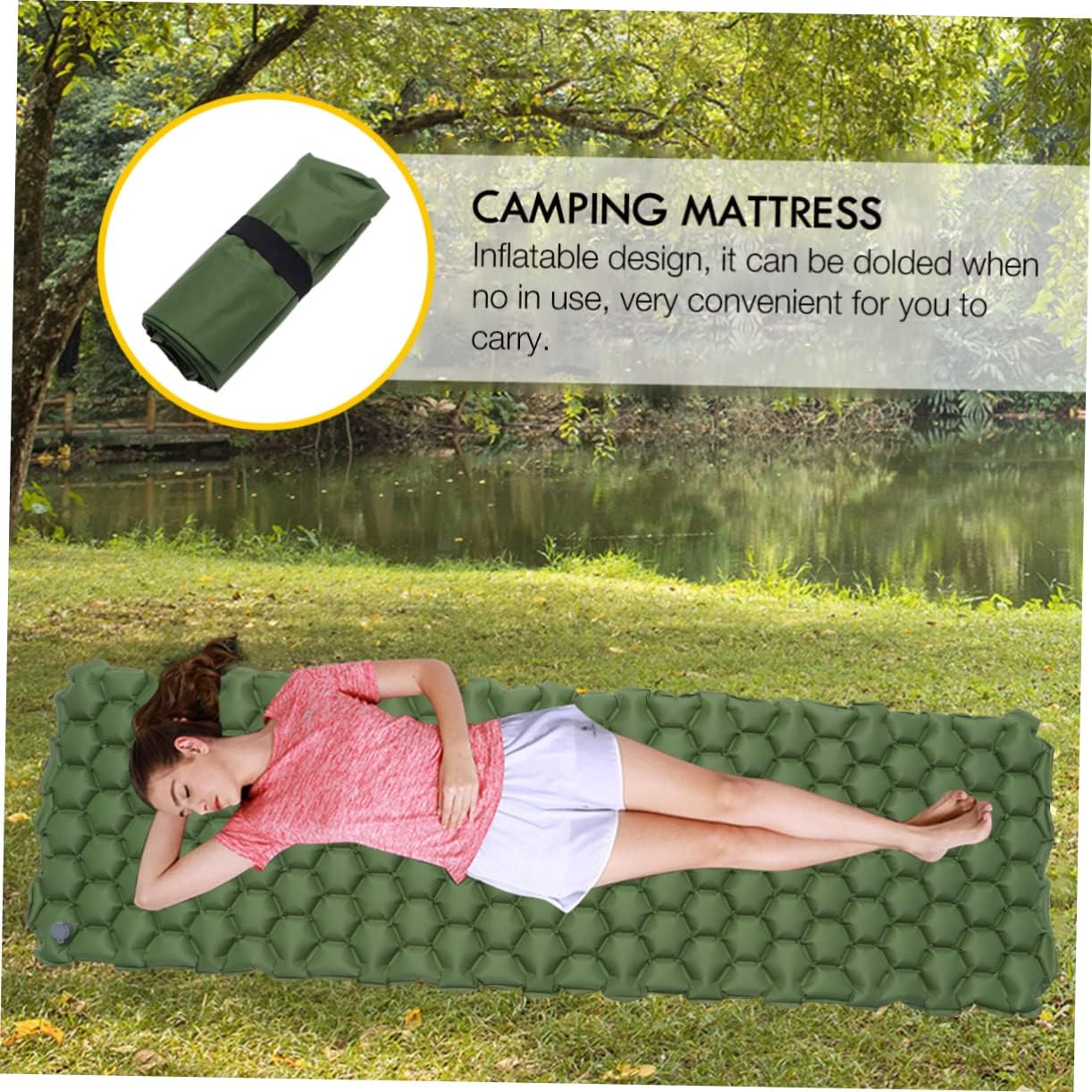 YARNOW Outdoor Inflatable Sleeping Pad Camping Tent Mat for Backpacking Hiking and Family Camping Compact Design for Superior Comfort and Support Green