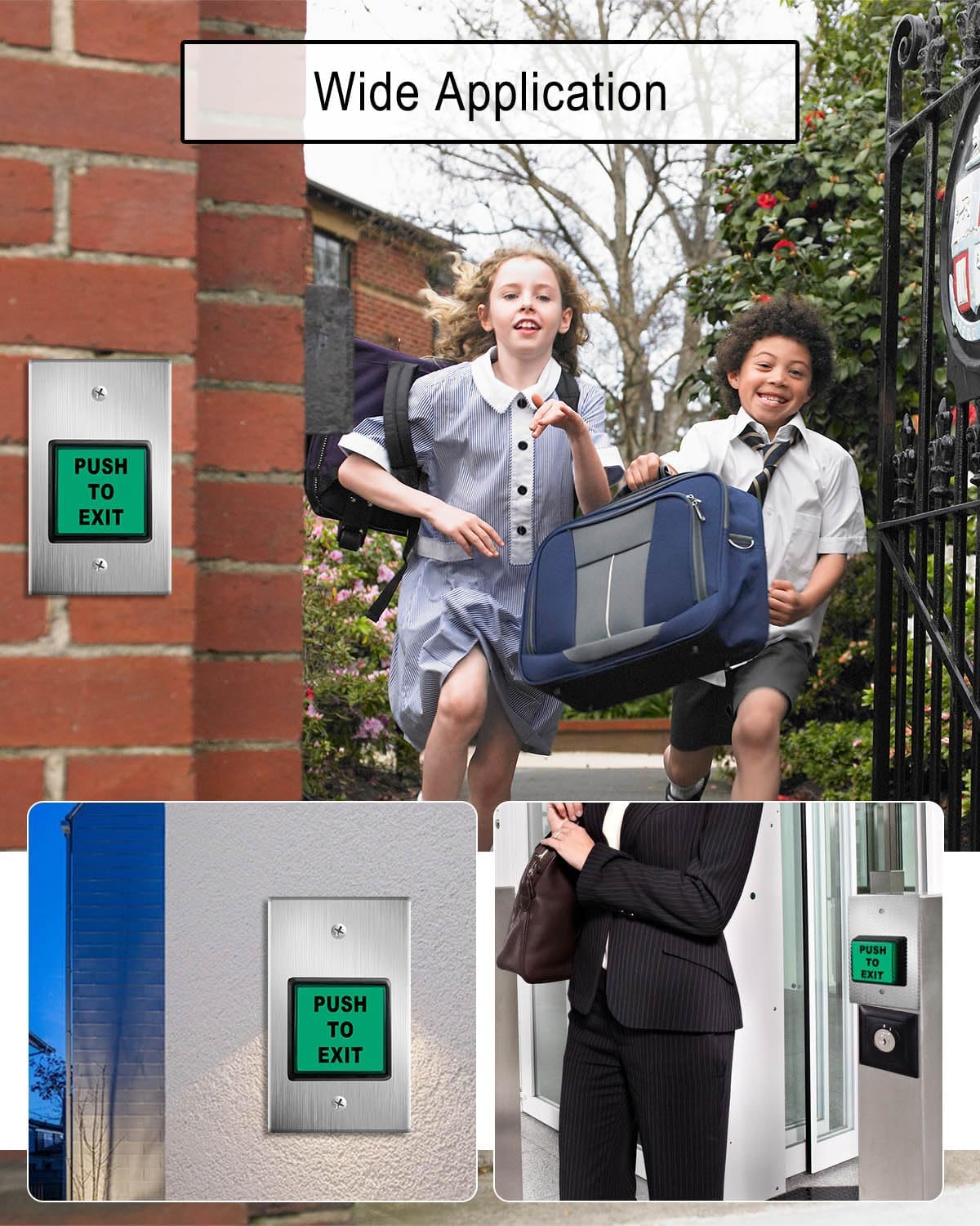 Push to Exit Button, Indoor Green Square Request to Exit Button with Green LED Light, Stainless Steel Exit Access Control Switch for Door System, Thick Metal Plate for More Durability