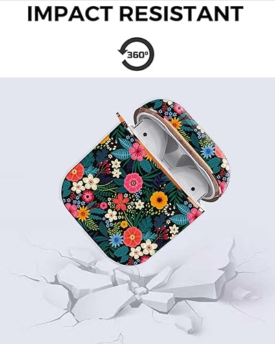 Miniatura 6 de Funda para Airpod 1 y 2 de 2 generación, funda protectora a prueba de golpes con llavero de oro rosa para niñas, mujeres y hombres (flores y hojas