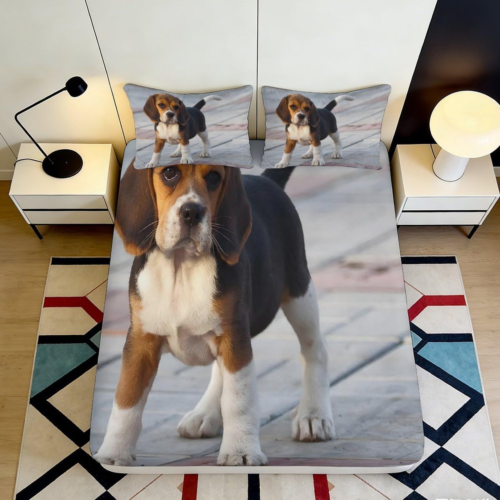 Pnayamiorkfel Style-7 3D Printed Beagle Dog Fitted Sheet Microfiber Soft Breathable Puppy Bed Cover For Bedroom Guest Room Mattress Protection Decor 90X200x25cm