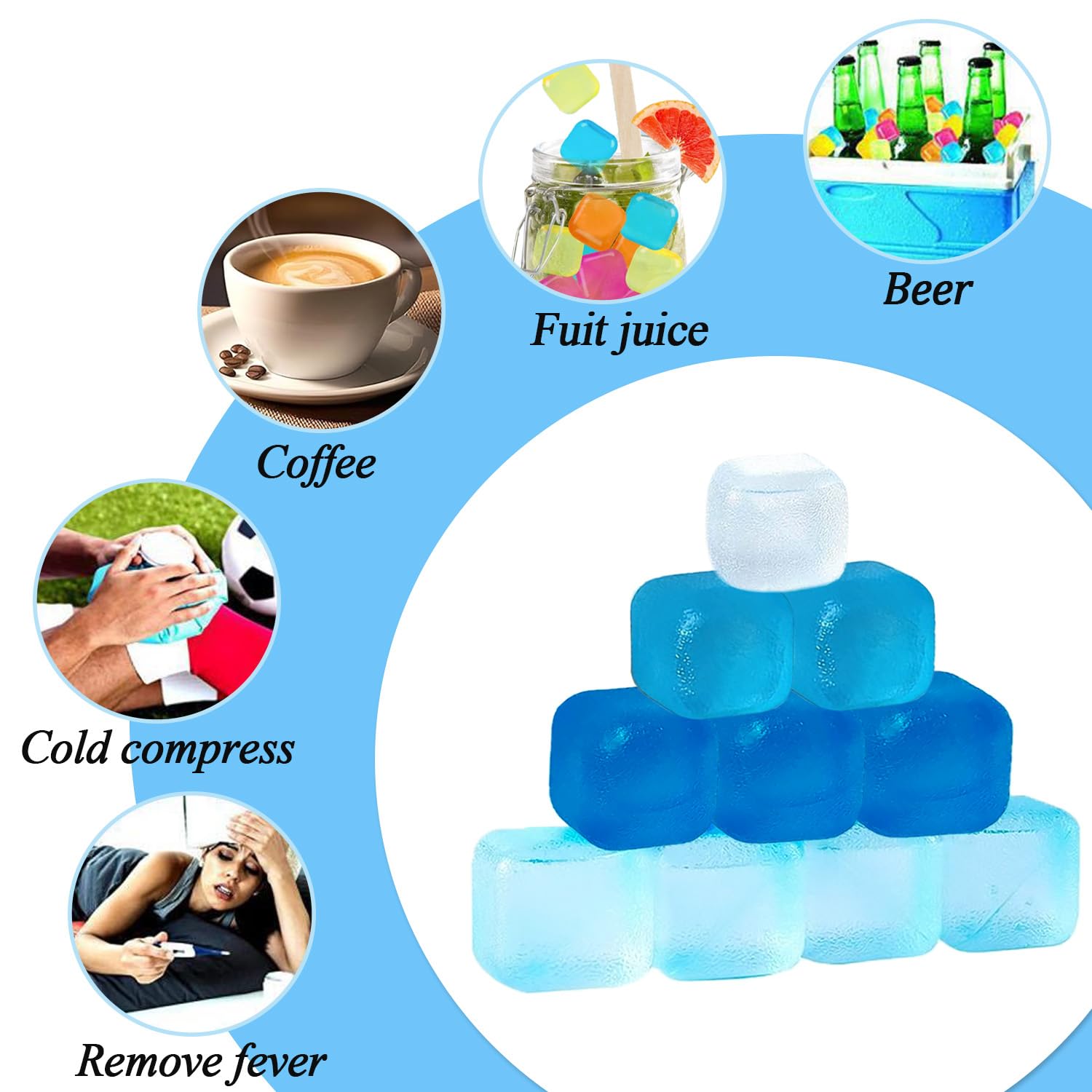 KEELYY Lot de 60 Glaçons Réutilisables en Plastique, sans BPA, pour Refroidir les boissons, Cocktails, Whisky, Vin, Bleu