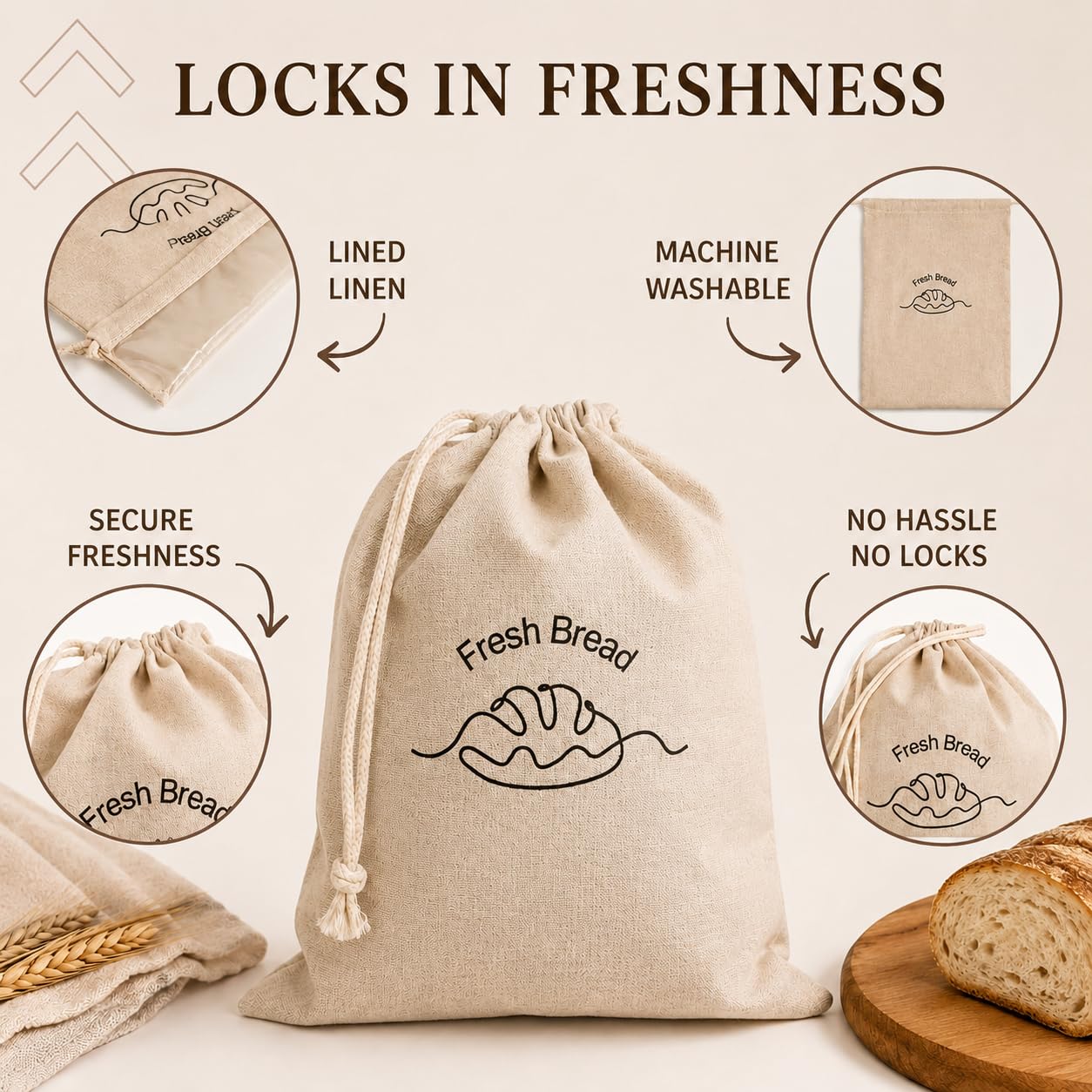 3er-Pack Leinen-Brotbeutel für selbstgemachtes Brot – wiederverwendbare Brotaufbewahrungsbeutel mit Innenfutter – 30,5 x 38,1 cm Sauerteig-Brotbeutel – umweltfreundliches Backzubehör und Geschenke für
