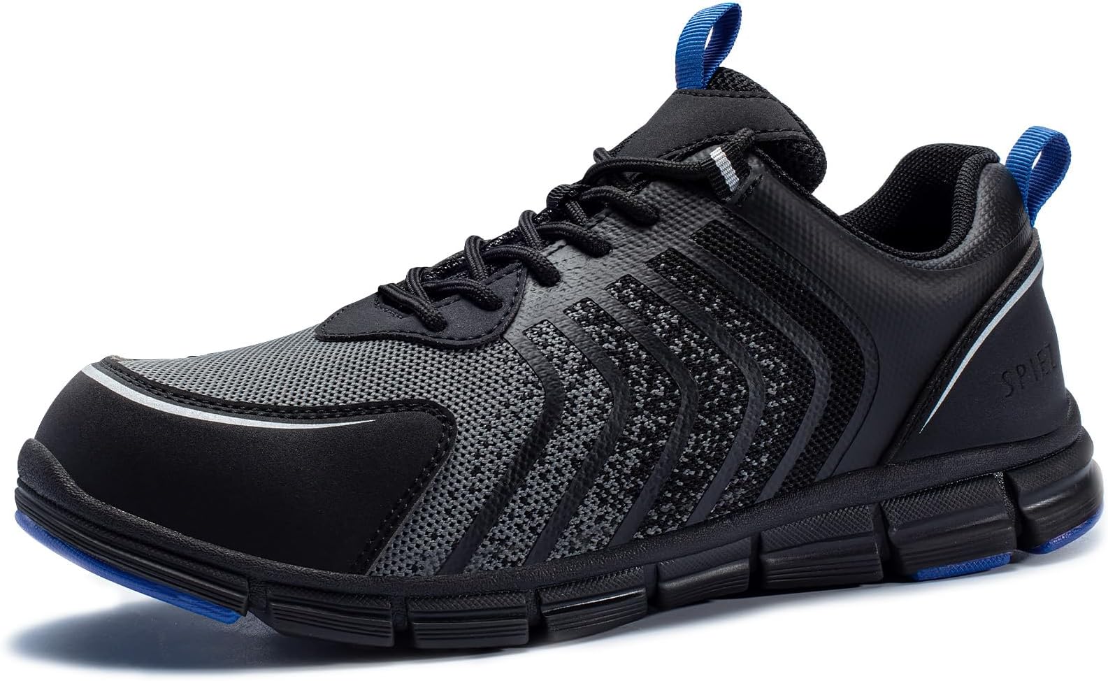 Safety Shoes for Men, Extra Lightweight Breathable Composite Toe Work Sneakers Black Blue US 7.5-12