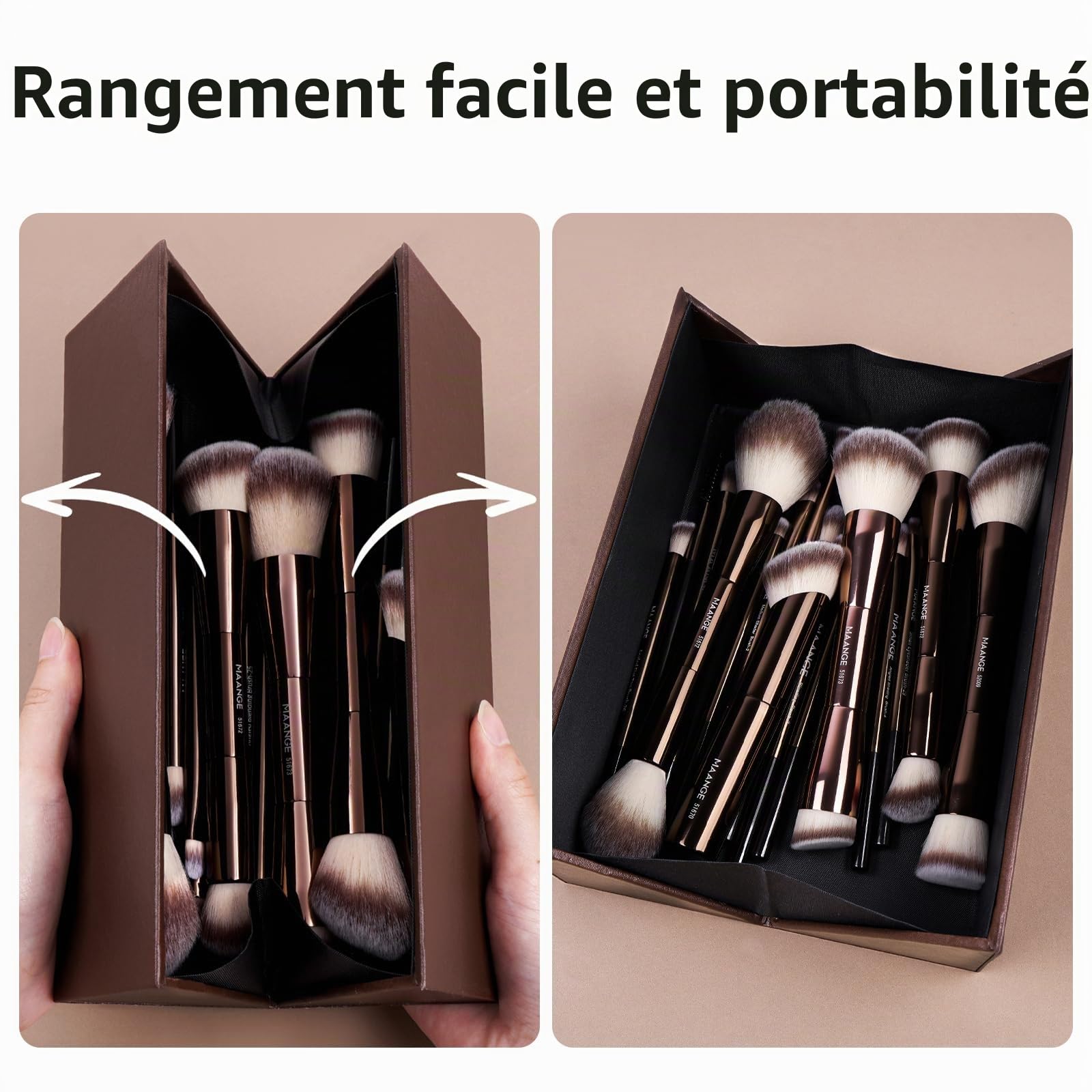 MAANGE Lot de 20 pinceaux de maquillage multifonctionnels double face pour estomper la poudre liquide, le correcteur, le blush crème et le surligneur - Marron café
