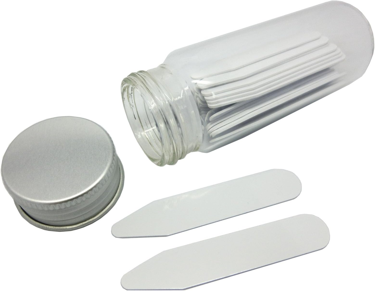 28 Pcs Plastic Collar Stays in Glass Bottle, Men's Dress Shirt Accessory