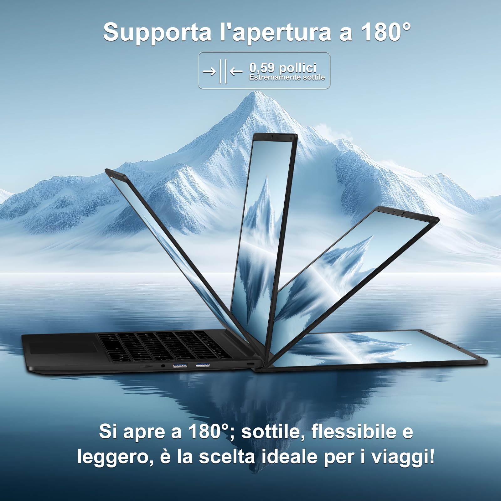 Pc Portatile 14 Pollici Win11 Notebook Celeron N5095 Upto 2,9 GHz Laptop 8GB RAM 256GB SSD TF 1TB LPDDR4 5G WiFi 1920*1080 FHD USB 3.0 Laptop QWERTY Tastiera Film Italiana - Nero Corpo in Metallo