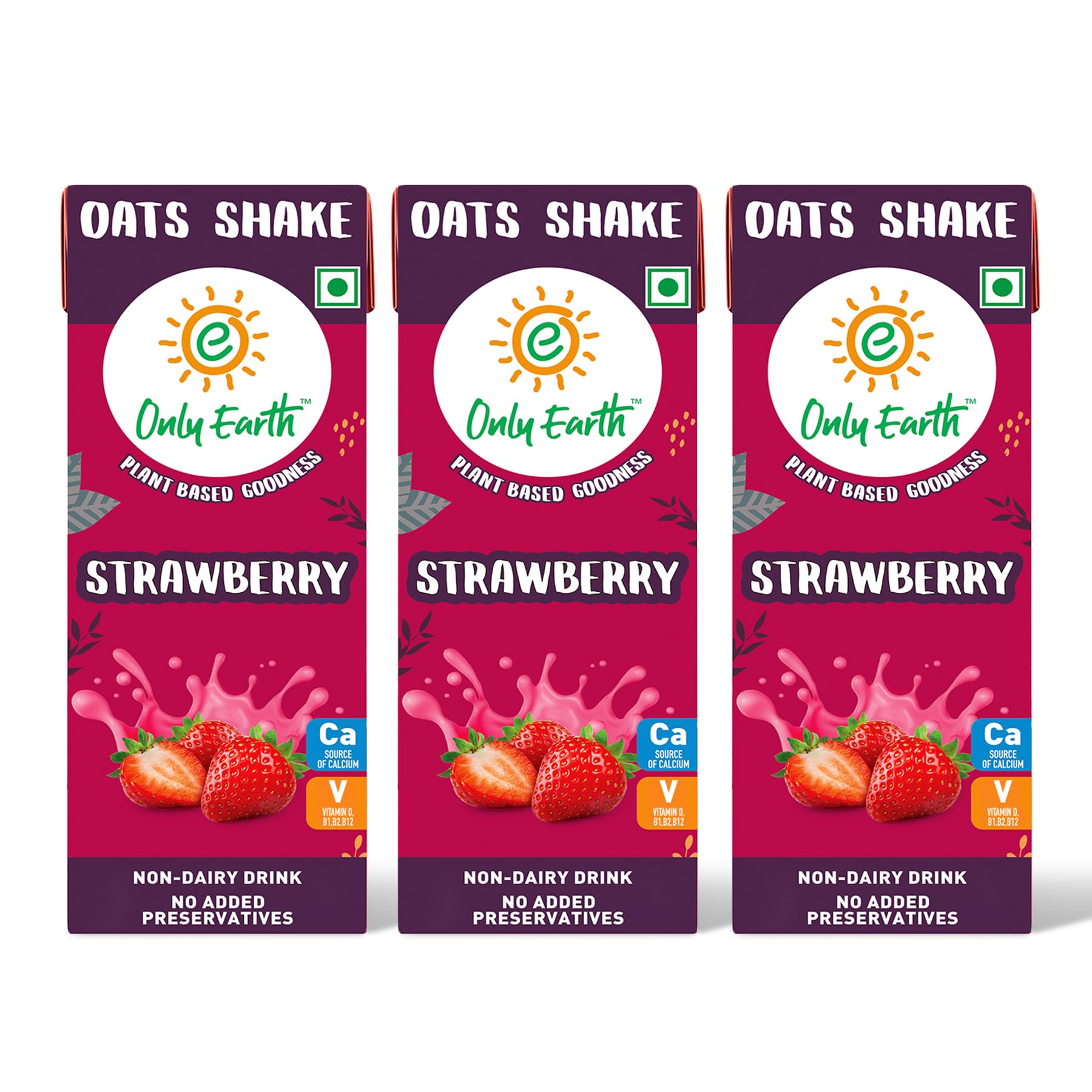 Only Earth Oats Shake | Strawberry | Plant-based | Lactose-free | No Added Preservatives| Cholesterol-free | Guilt-free | With Calcium, Vitamin D, B1, B2 & B12 | 165 ml (Pack 3)