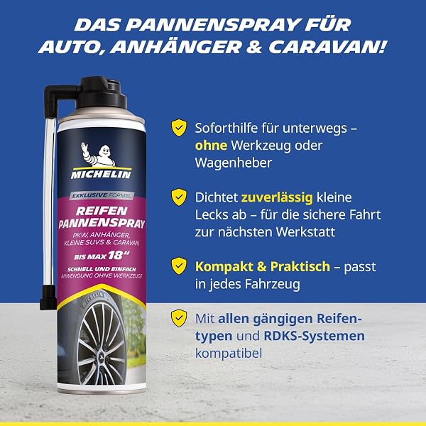 MICHELIN Reifenpannenspray 500 ml – Reifendichtmittel für PKW, Anhänger & kleine SUVs – Reifen abdichten & befüllen ohne Werkzeug – RDKS-kompatibel – bis 18 Zoll Reifen - 2