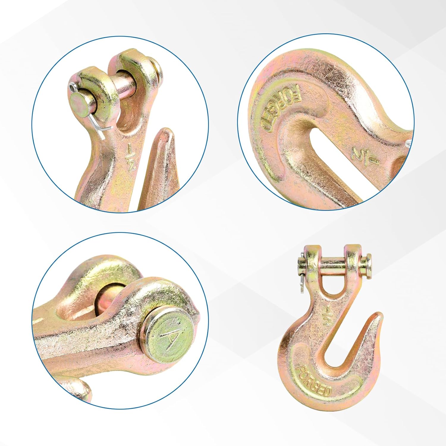 4Pcs 1/2 Inch Clevis Grab Hooks Grade 70 Chain Hook 12000 Lbs Working Load Limit for Trailer Truck Transport