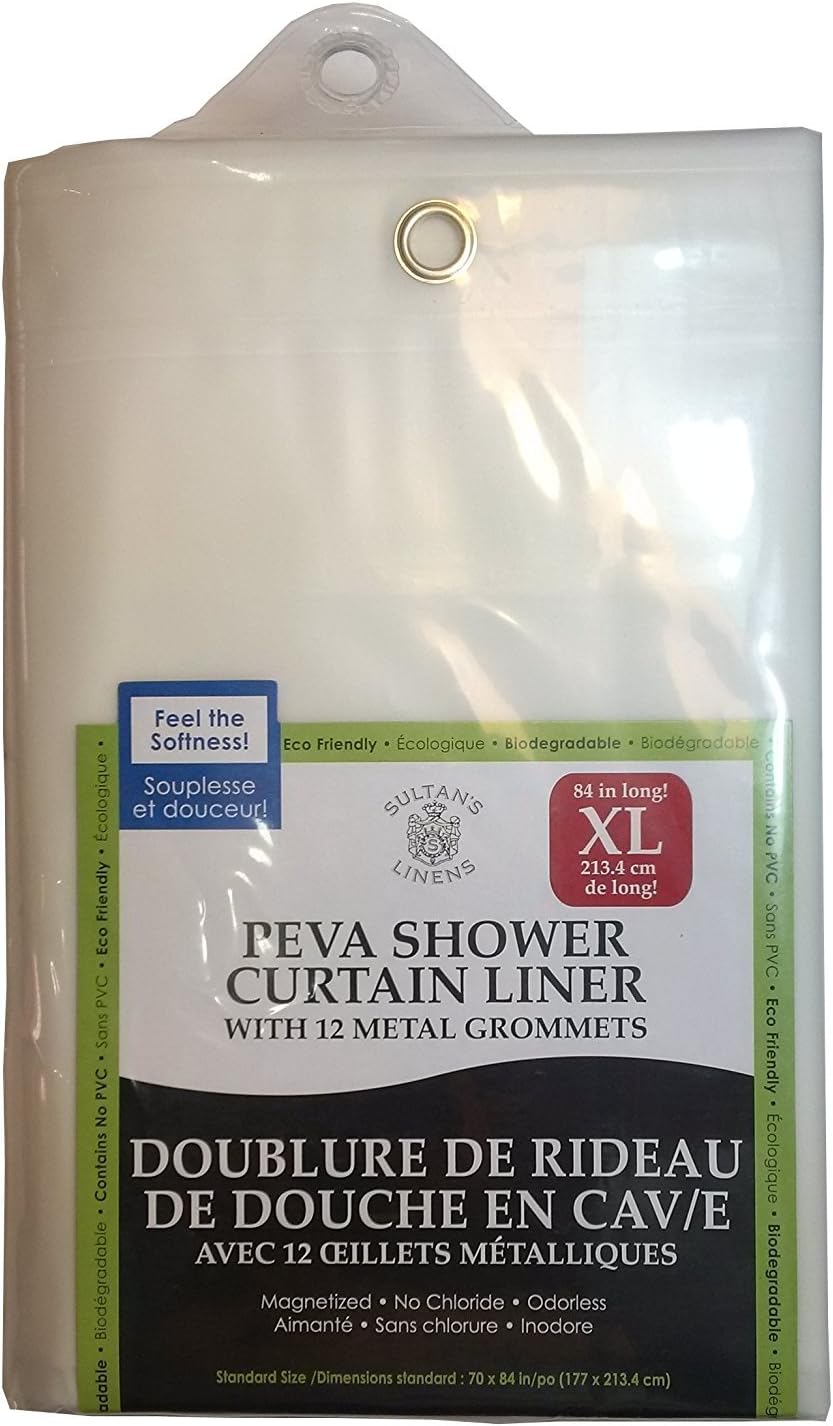 Extra Long PEVA Shower Curtain Liner 84" Long, Heavy Gauge