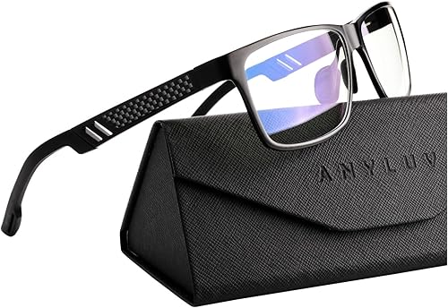 ANYLUV Gafas de lectura para hombres y mujeres, bloqueo de luz azul, lentes de lectura premium para hombre, marco de Al-mg con bisagra de resorte