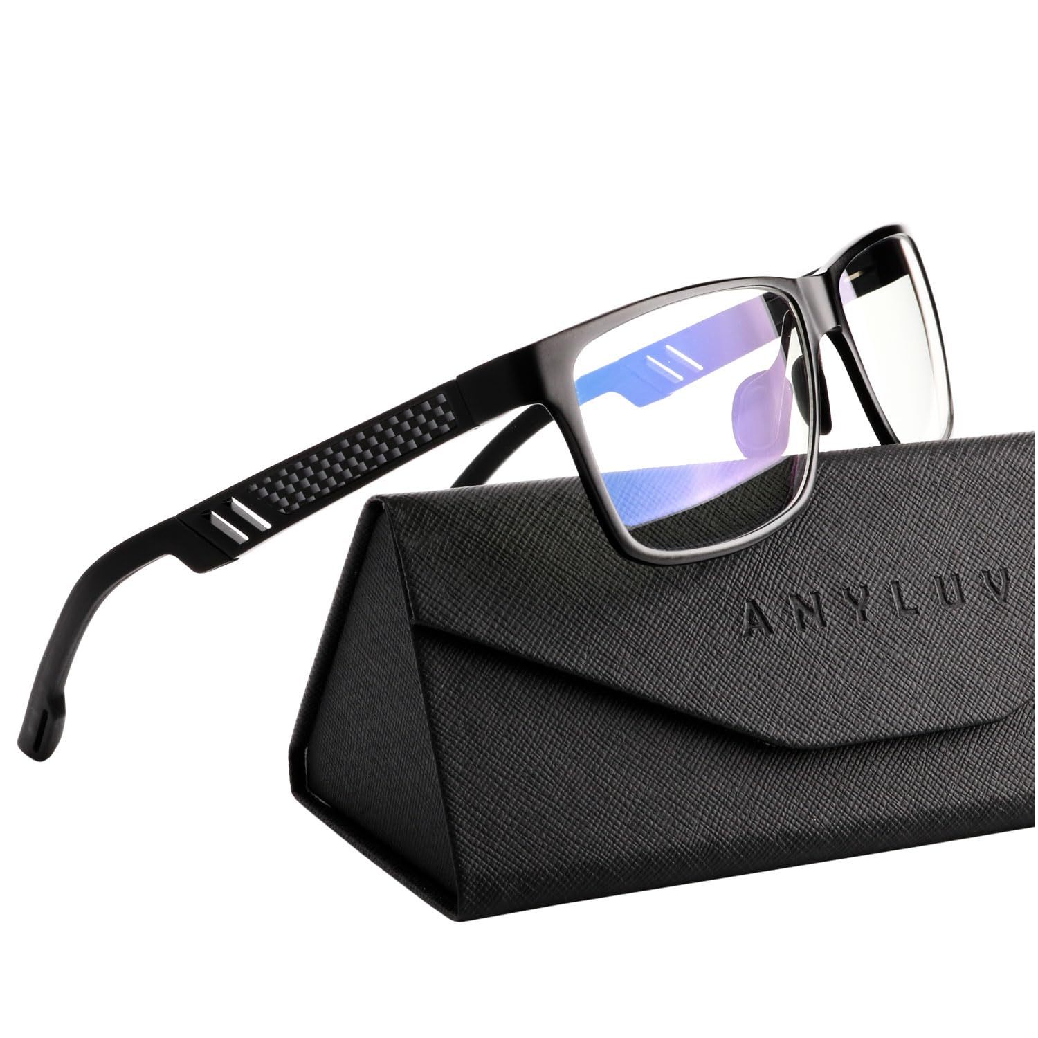 Blue Light Blocking Glasses Men Computer Gaming Glasses Lightweight Al-Mg Metal Anti Eyestrain Eye Protection Black Clear 3.0 x