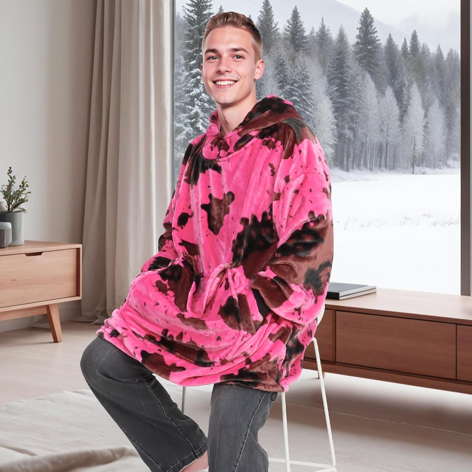 Wearable Blanket Hoodie for Women, Oversized Fleece Sweatshirt Blanket with Hood Pocket, Christmas Gifts for Women Mom Girlfriend, Pink Wife Birthday Gifts Ideas - Image 7