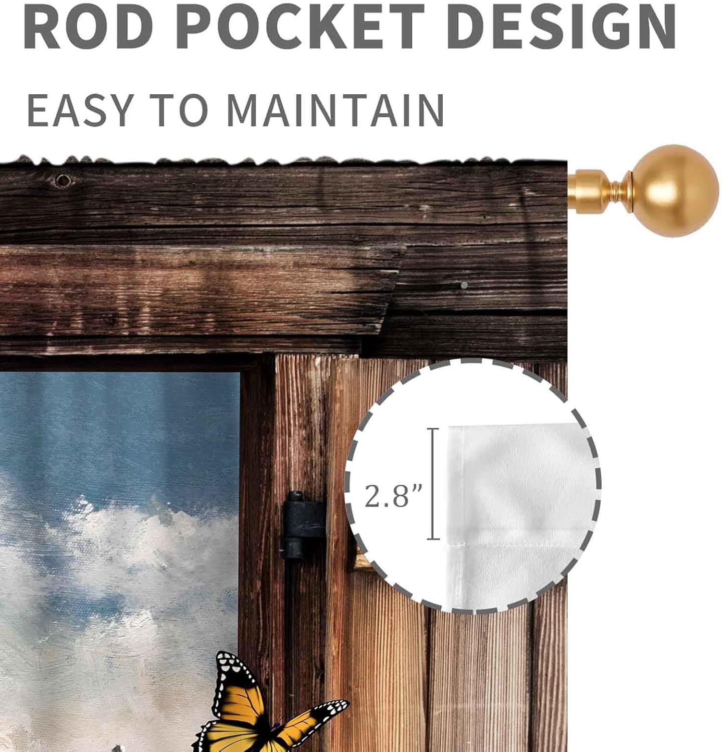 Chicken Curtains for Kitchen, Rustic Farm Animals Rooster Country Farmhouse Cottage Style Window Treatments Drapery for Cafe Bedroom Living Room 2 Panel Sets, 63"x63" Inch