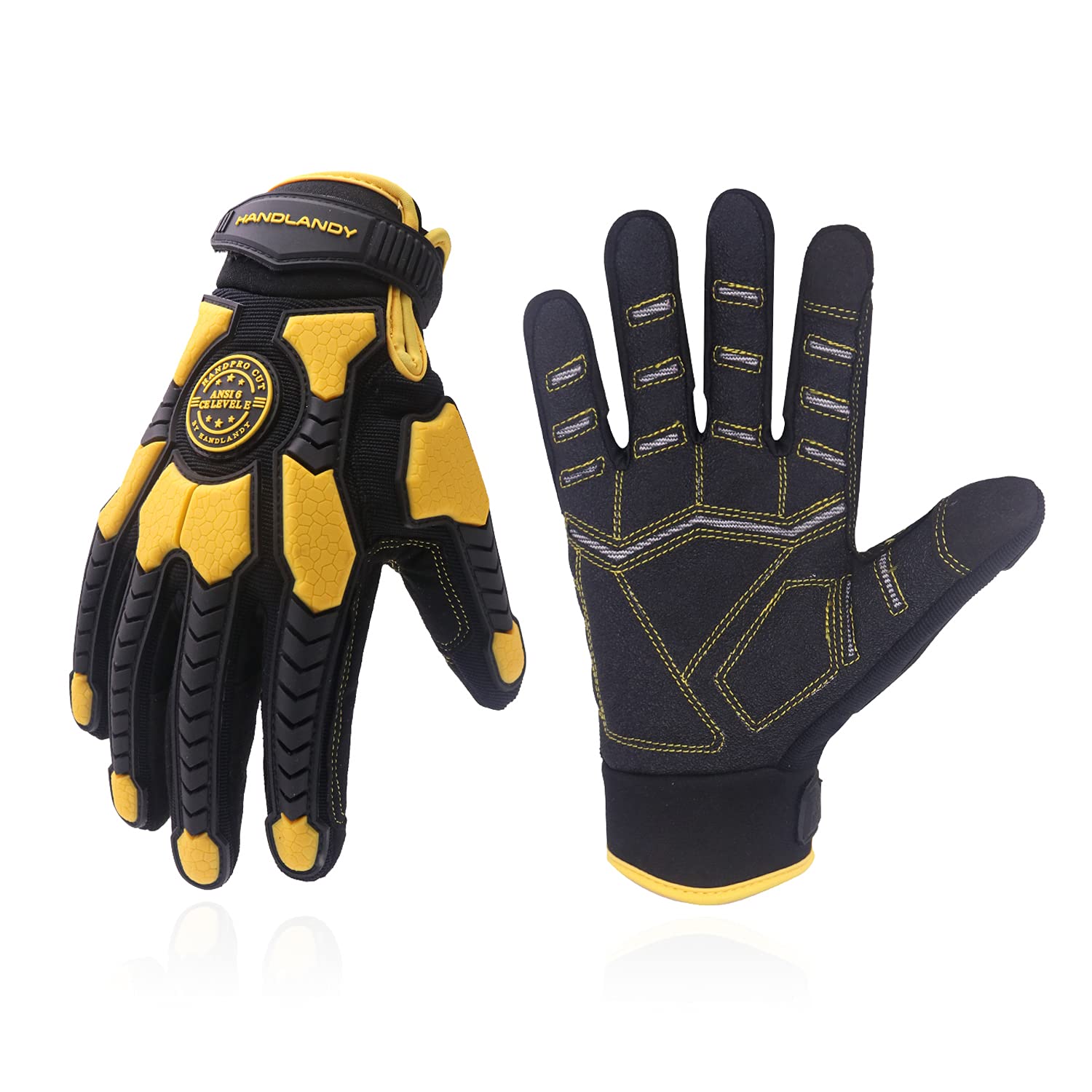 HANDLANDY HLDD ANSI A6 Cut Resistant Gloves – Touchscreen Anti Vibration Work Gloves with TPR Protection & PVC Palm for Mechanics, Construction, Demolition & Power Tools