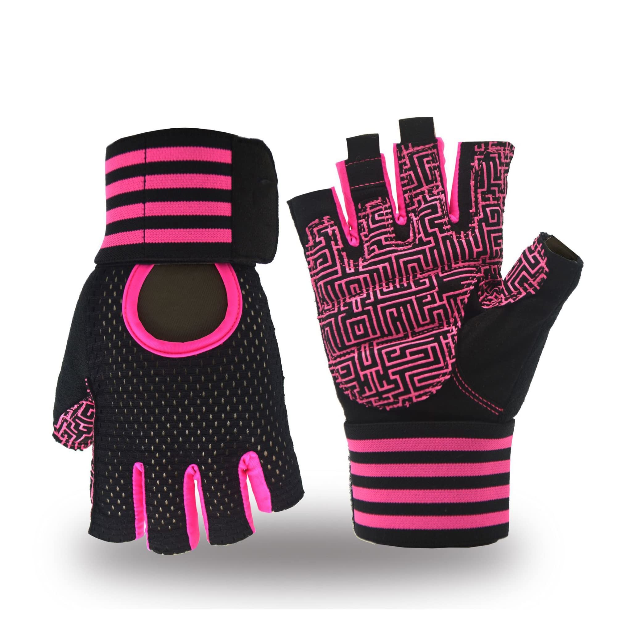 1 par de Guantes de Gimnasio con protección Completa en la Palma, Guantes de Entrenamiento físico, Guantes Antideslizantes para Levantamiento de Pesas, Guantes multideportivos, Rosa, XL