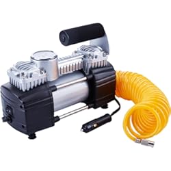 Comprar Compresor De Aire Para Coche Inflador de neumáticos de 12 V de TIREWELL, bomba de metal de accionamiento directo de doble cilindro para trabajo pesado, compresor de aire con clip de batería y manguera extendida de 5 m