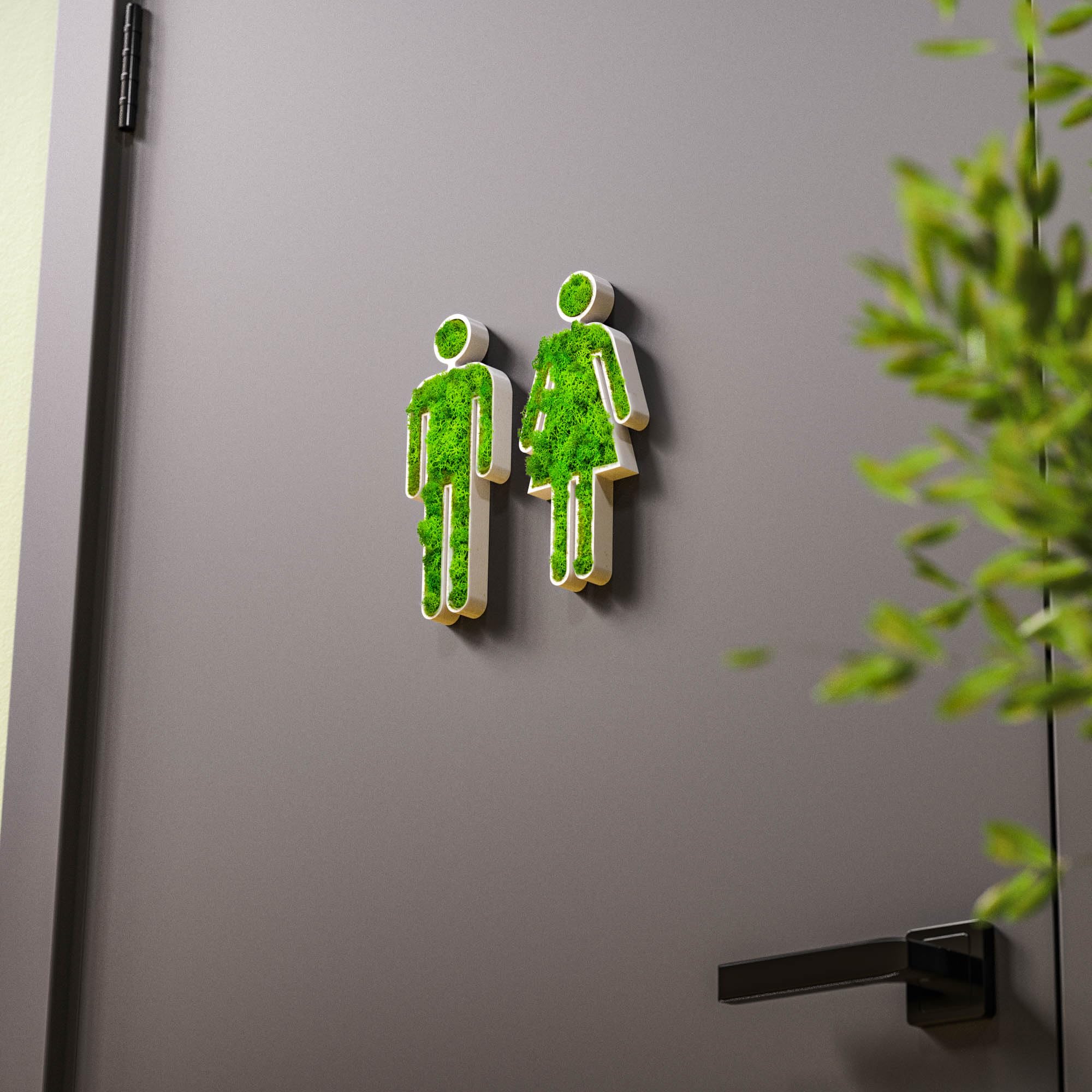 Frau + Mann tabliczka na drzwi WC mech klozetowa tabliczka toaletowa samoprzylepna dla gości WC obraz z mchem biały