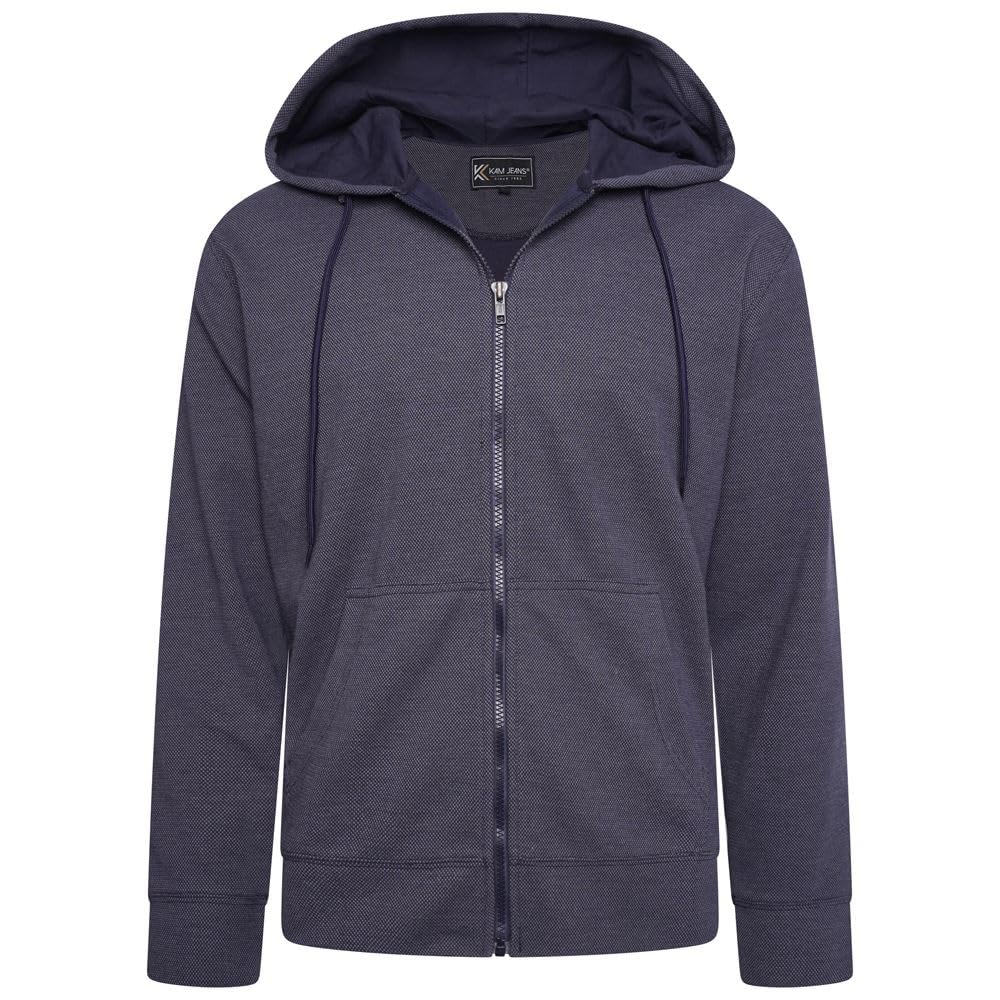 Kam Men's Indigo Hoodie Textured Interlock Zip Up Casual Hoody Plus Size 2XL-8Xl 7078 (Uk, Alpha, 4XL, Plus, Regular, )