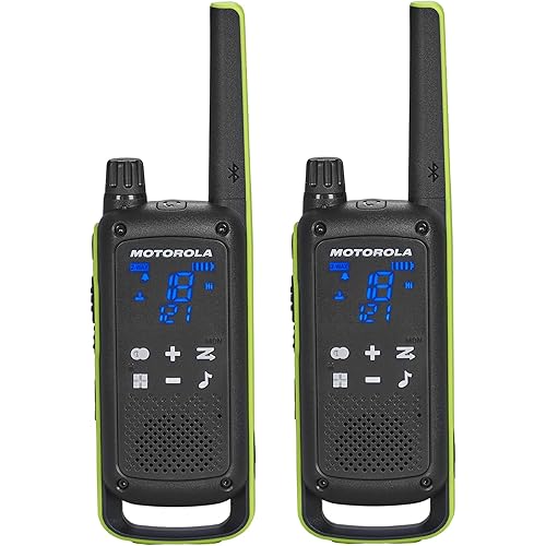 Motorola Solutions T803 Waterproof IP54 Two Way Radio Walkie Talkie 35 mi. Bluetooth w/Charging Dock 2-Pack (Lime Green)