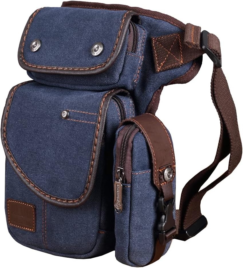 Canvas Drop Leg Bag Cycling Waist Pack for Men Outdoor Travel Sports Tactical Hiking Climbing Motorcycle Bike Fanny Pouch Casual Camping Sling Daypack Brown