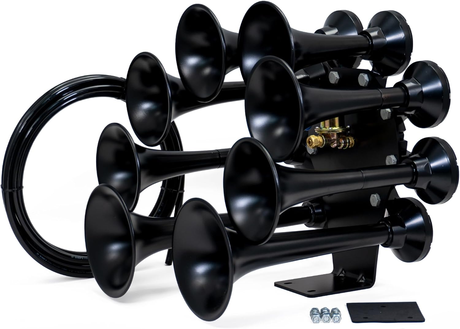 HornBlasters Octohorn Train Horn | Stealth Black 8-Chime Horn with Pre-Installed 12/24V Air Valve | Extremely Loud & Durable