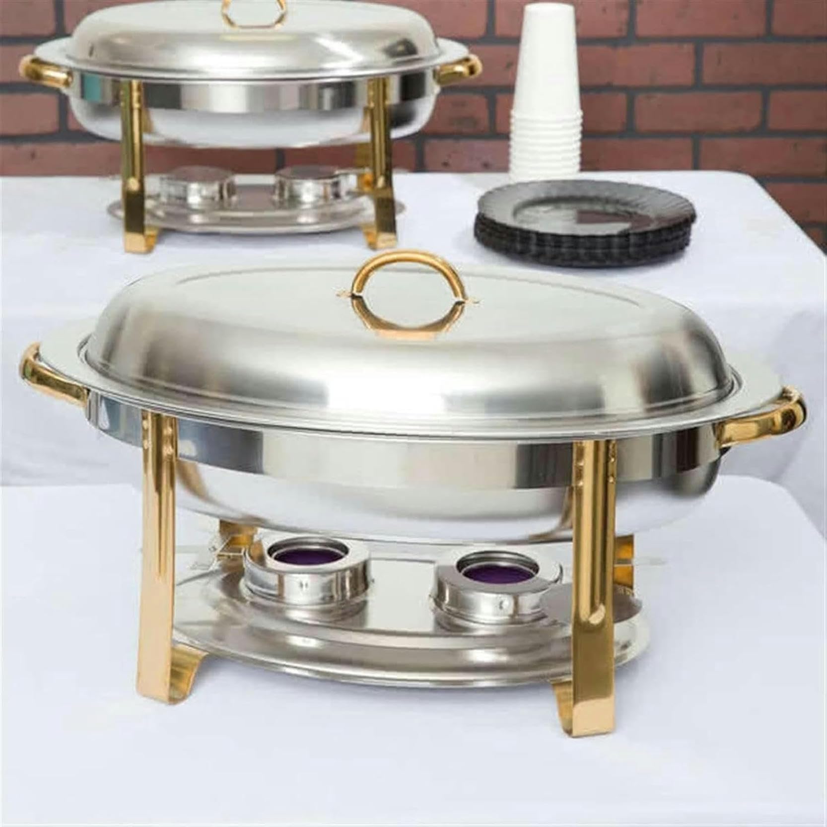Set da Buffet con Scaldavivande in Acciaio Inox,Set da Buffet per Catering Ovale da 6 QT