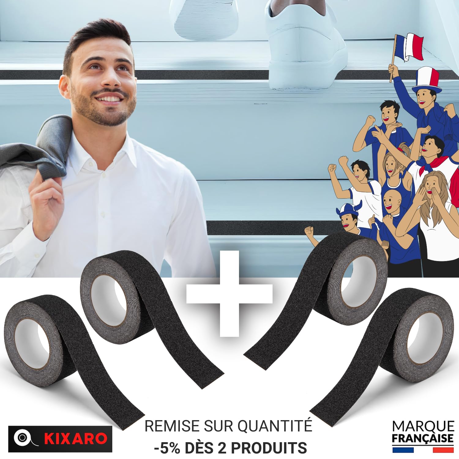 Bande Antidérapante Escalier - 10m x 5cm - Noir - Lot de 2 - Garantie