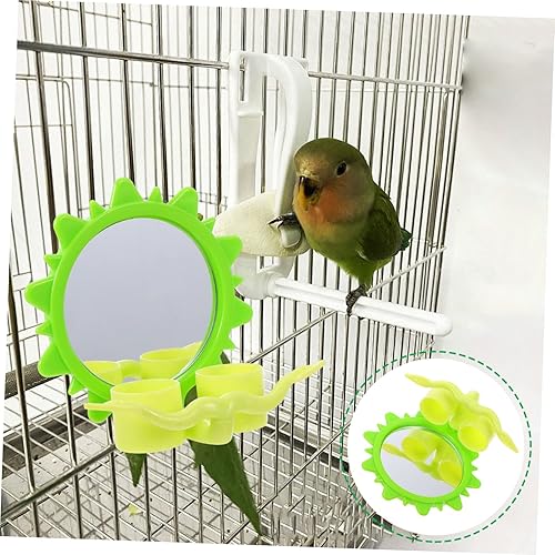 Miniatura 3 de Ipetboom Caja de comida para loros, espejo de pájaro con taza de comer verde, alimentador de periquitos para jaula, loros, columpios de