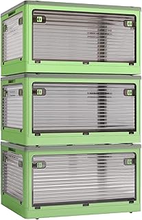 3 Pack Aufbewahrungsboxen mit Deckel 50L Kunststoffboxen mit Rollen Zusammenklappbare Kisten Aufbewahrung Transparent Storage Boxes mit Fünf Türen Stapelkisten Lagerboxen Grün (48×36×85.5cm)