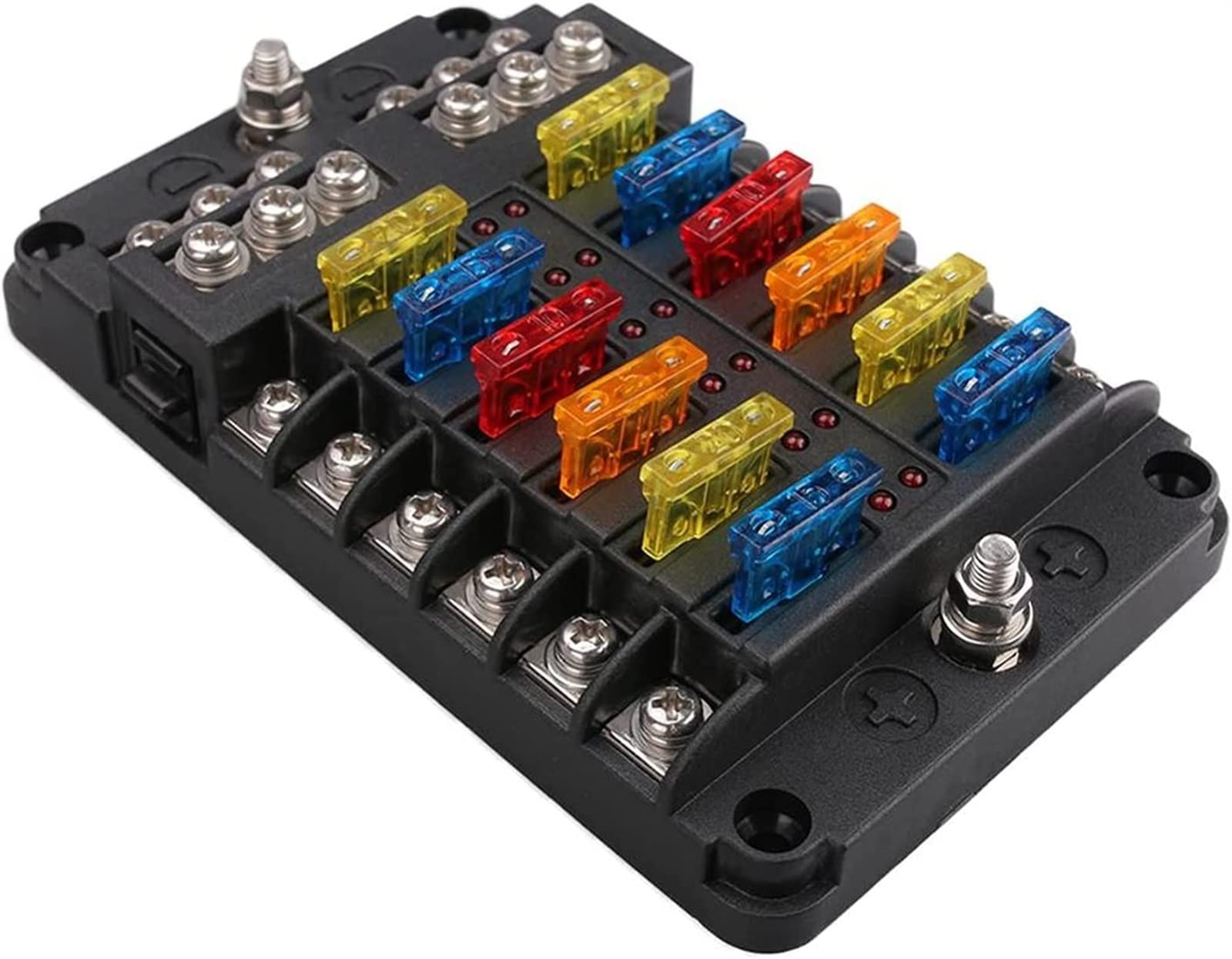 Scatola dei fusibili 6 12 vie, portafusibili, 1 copertura in plastica da 2 V, 32 V, con indicatore LED, protezione della luce per barche da auto (6 vie)