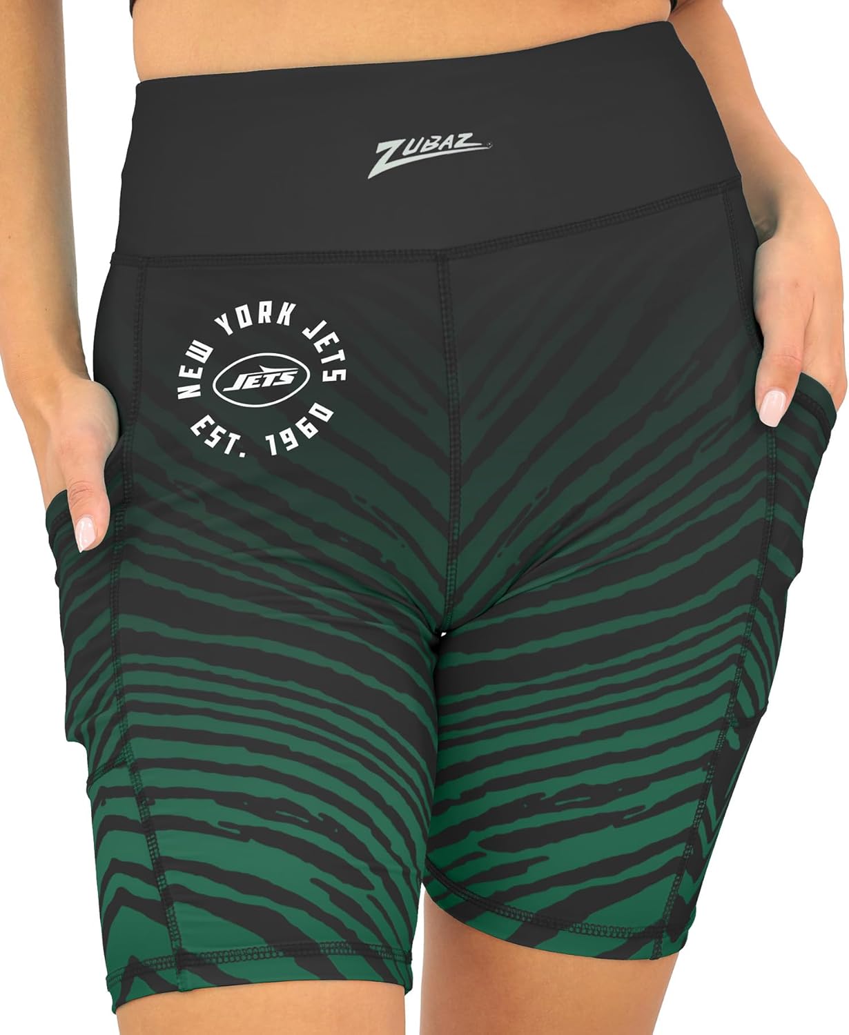 Zubaz NFL Women's 7" High Waist Powermesh Bike Shorts with Pockets in Multiple Styles (Small - 3XL)
