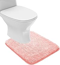 Toilet Mat, Washable, Quick Drying, Toilet Eyelash and Water Absorption, Stylish, Anti-Slip, Toilet Mat, Fluffy, Non-Slip, Stays in Place, Washing, 21.7 x 23.6 inches (55 x 60 cm), Pink