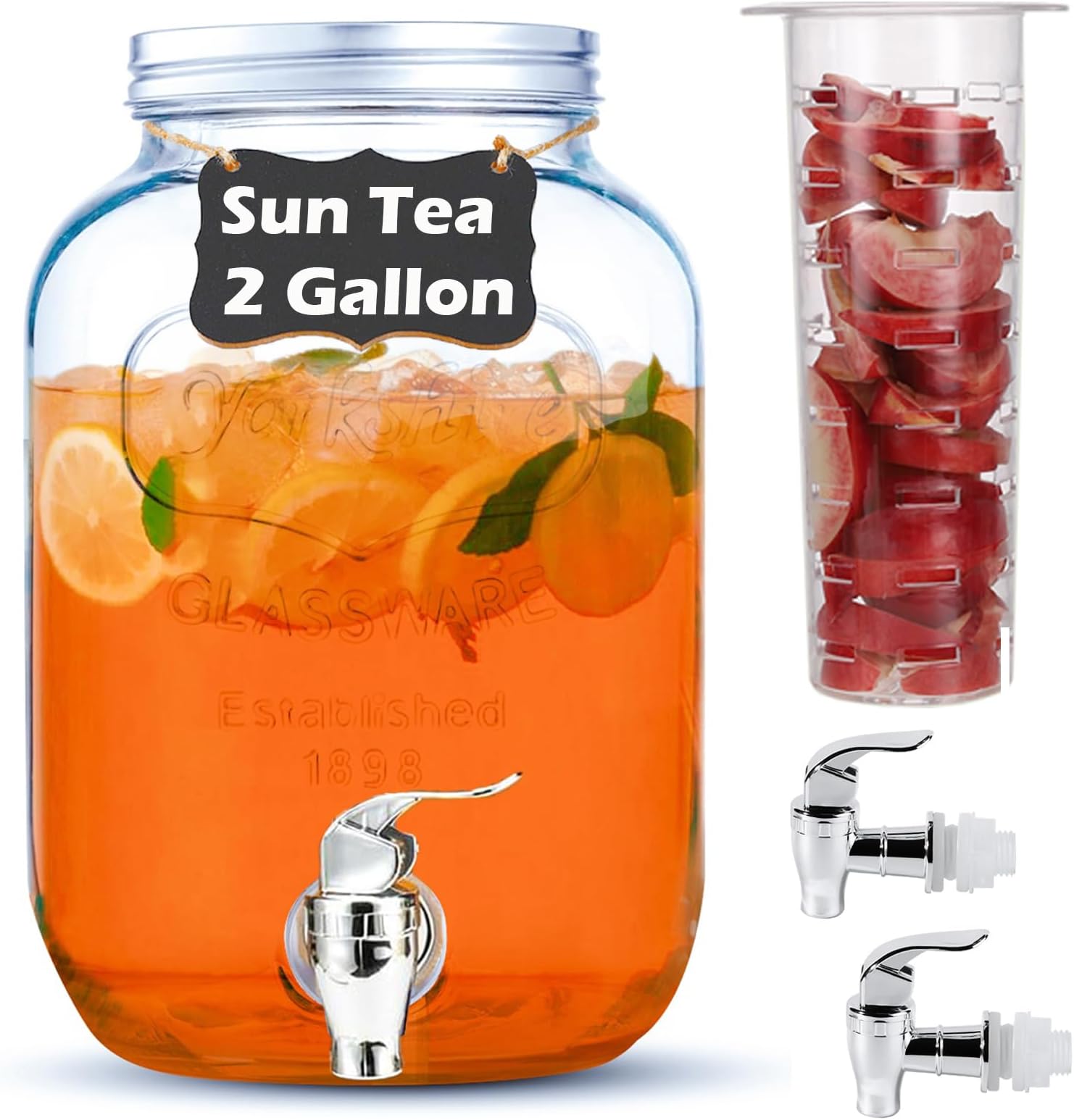 2 Gallon Glass Drink Dispensers for Parties, Beverage Dispensers 2 Press-Spigots(Easy for kids),Sun Tea Glass Jar for Outside Glass Water Dispenser Lemonade Dispenser
