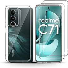 Holilo Cover +2 Pieces Tempered Glass Film for Realme C71 4G/5G, Anti-Scratch Shockproof Soft Touch Protective Case 9H Hardness Protective Film