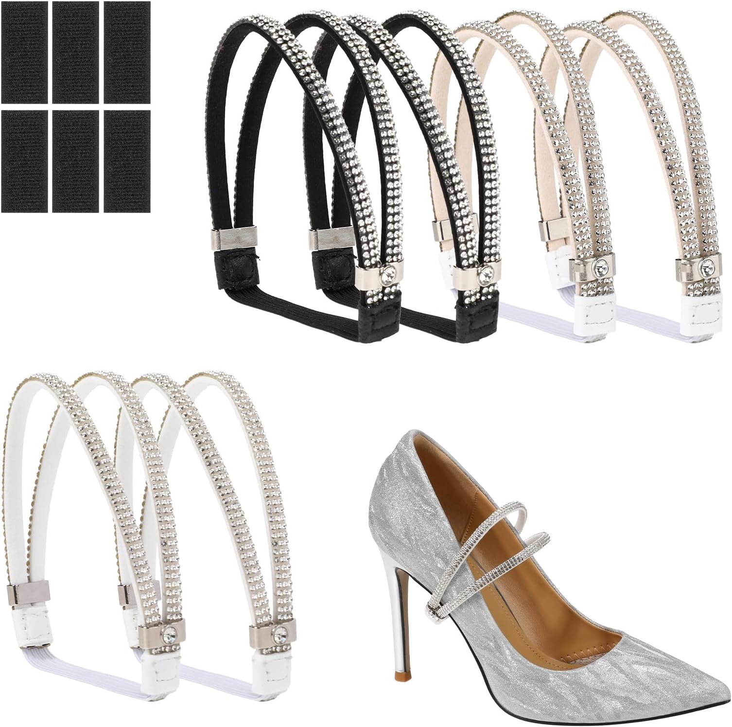 3 Pairs Elastic High Heels Shoe Straps, Shiny Shoe Straps for Shoes, Detachable Rhinestone Anti-Loose Straps Shoe Strap Belt Band for Holding Loose High Heels Pumps Replacement Ankle Straps for Heels