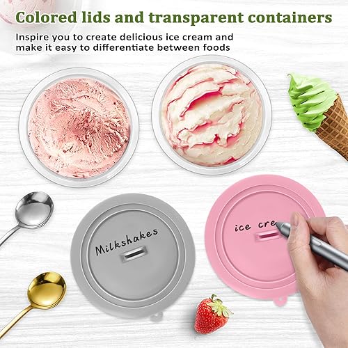 Miniatura 6 de Recipientes de pinta para Ninja Creami con tapas de silicona y cuchara de acero inoxidable, paquete de 2 unidades compatibles con la máquina de