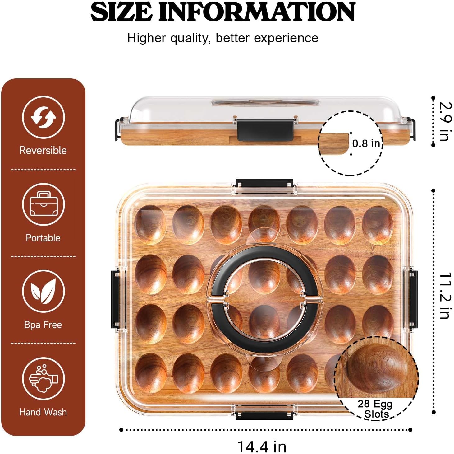 Renmxj Deviled Egg Containers with Lid Easter Gifts Set (28 Eggs), 2026 Upgraded Acacia Wooden Deviled Egg Tray Platter for Party, Home Kitchen Gift for Women, The Lid is Dishwasher Safe (Black)