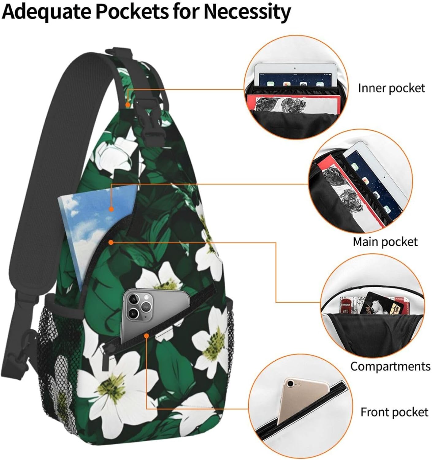 Durable Lightweight Hunter Green Floral Petals Pattern Print Cross chest bag diagonally for Travel Commute Daily Use