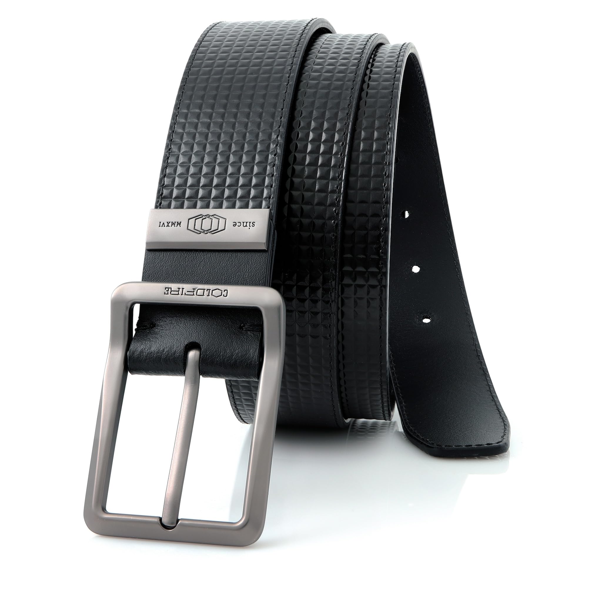 Ceinture EDC homme ColdFire en cuir noir pyramide taille 80 cm de fabrication UE