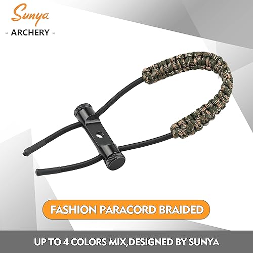 Vista 7 de SUNYA Archery Bow Wrist Sling, 550 Paracord Strap with Stretch Lanyard. Fit Compound Bow Stabilizers Montaje de aluminio-Camo