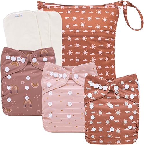 Miniatura 10 de babygoal - Pañales de tela reutilizables de carbón con dobles refuerzos, paquete de 6 pañales lavables de bolsillo para bebé con 6 insertos de