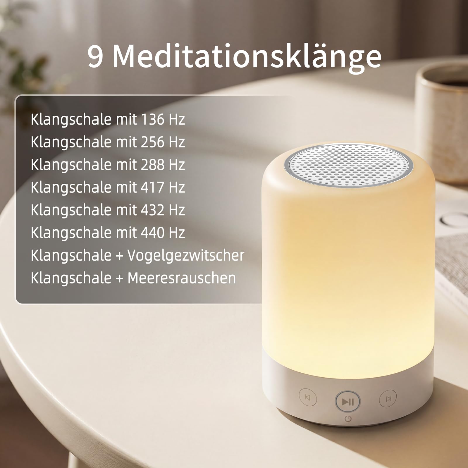 Kipcush Ciotola per meditazione tibetana automatica - portatile, ricaricabile, con 9 suoni, luce notturna e timer vocale per yoga, sonno, chakra e antistress