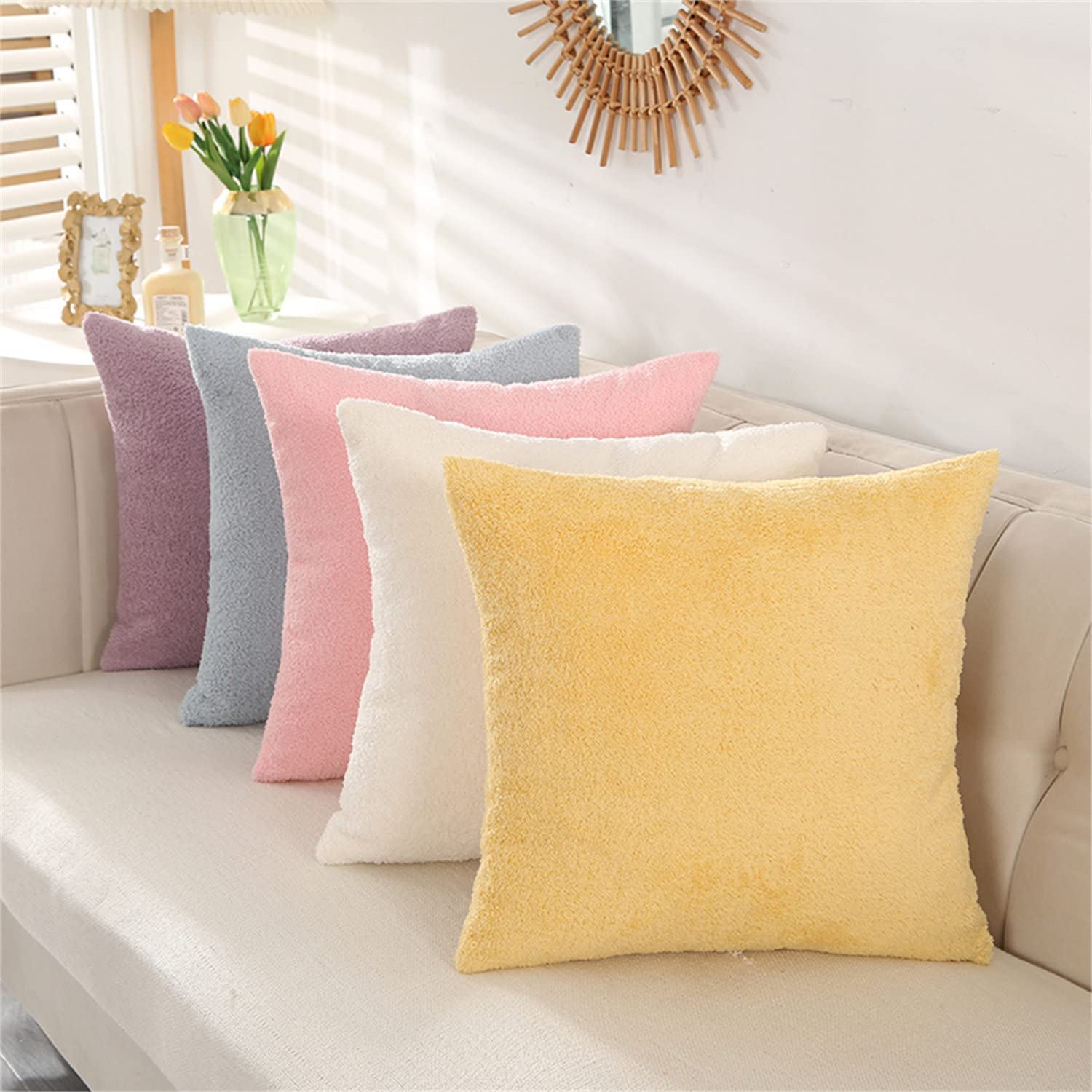 Fundas de cojín de forro polar de peluche, fundas de almohada cuadradas, fundas de almohada decorativas, para sofá sala de estar (melocotón, 45 x 45 cm (juego de 6))