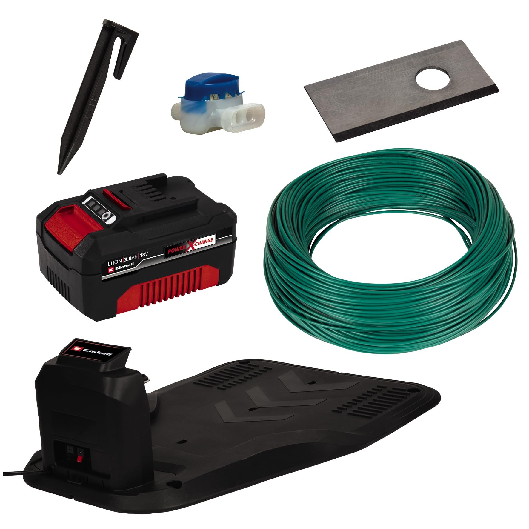 Einhell Mähroboter FREELEXO 550 Kit Power X-Change (18V, bis 35% Steigung, Stoß-/Kipp-/Hebe-/Regensensor, inkl. Installations-Kit für 550 m², inkl. 1x 3,0 Ah Akku)